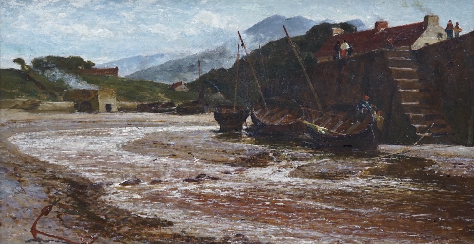 Edwin Ellis (1842-1895), oil on canvas, Estuary at low tide, signed, 40 x 75cm
